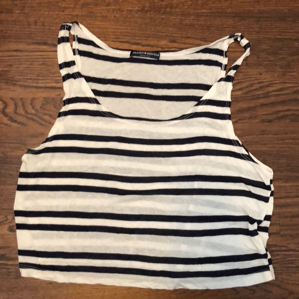 Brandy Melville navy and white crop top